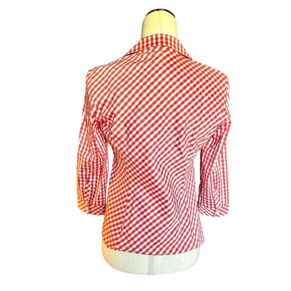 Lafayette 148 NY Petite Red White Gingham Stretch Button-Up Shirt Size 4 - Picture 5 of 8